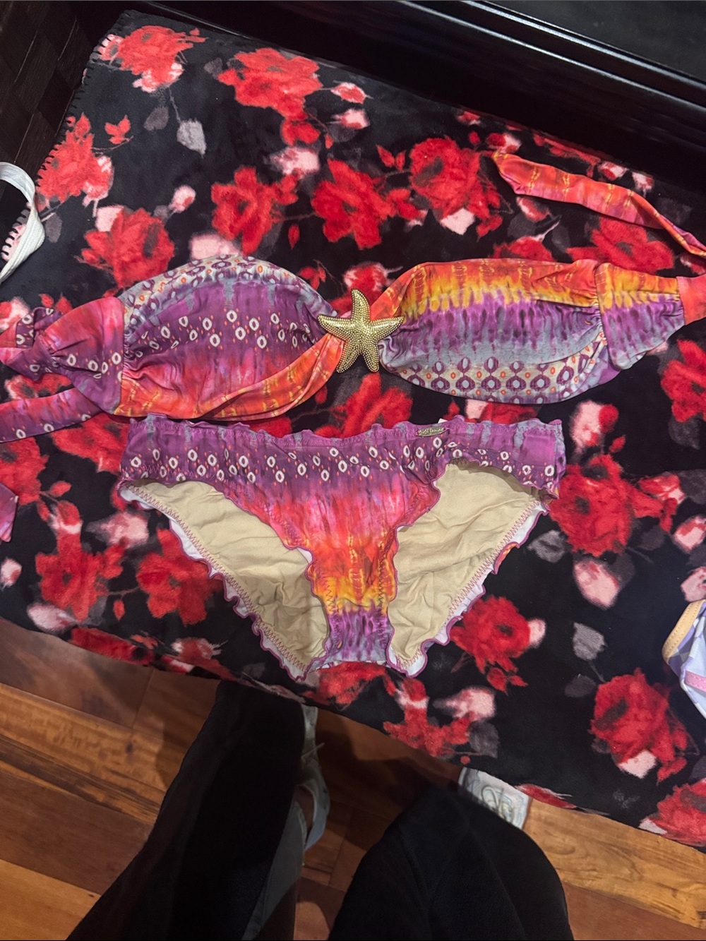 Luli Fama Purple Pink Orange Tie-Dye Bikini with Starfish Accent